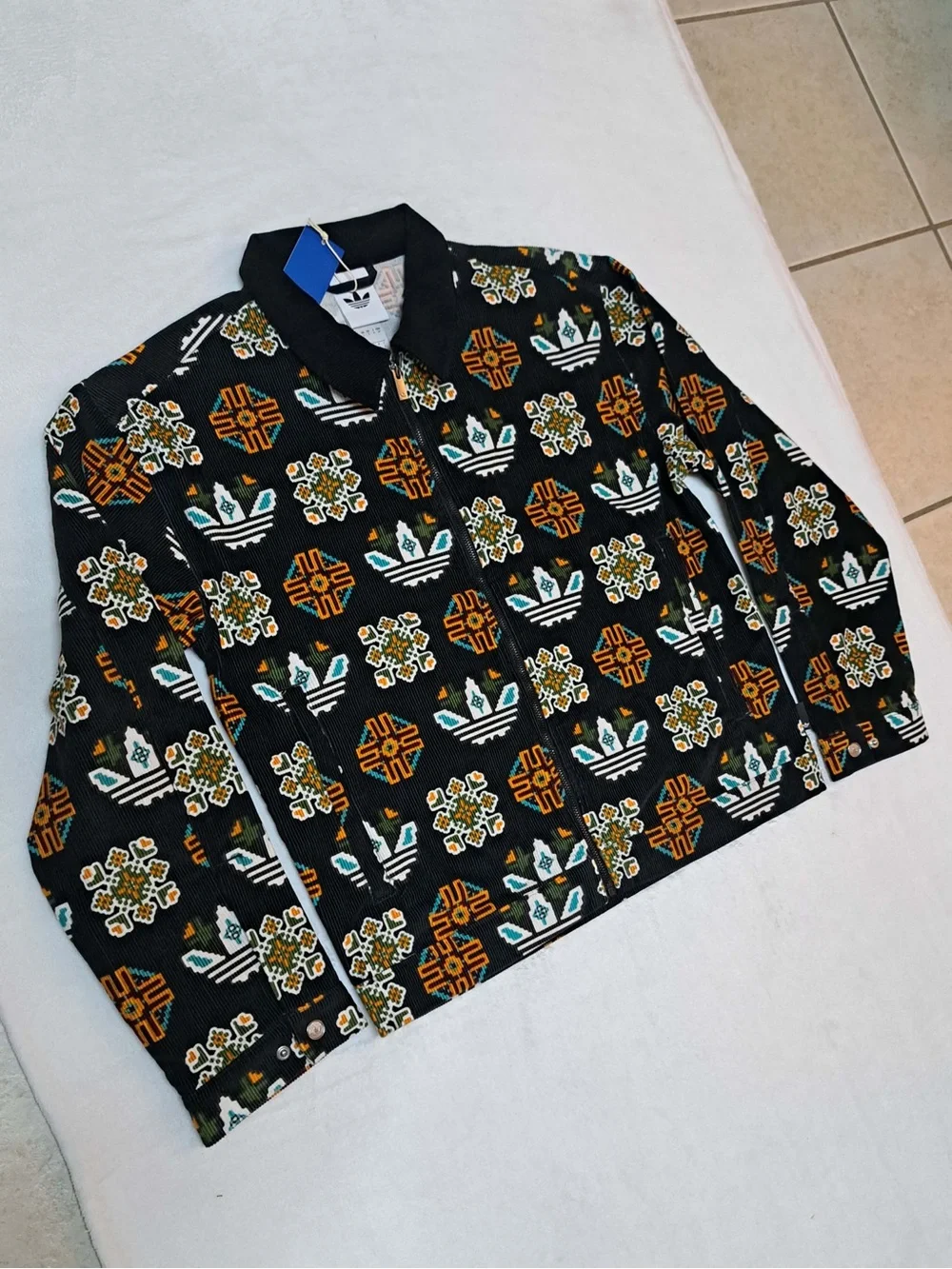 Adidas Monogram Allover Print Corduroy Coach Jacket - Men's size SMALL